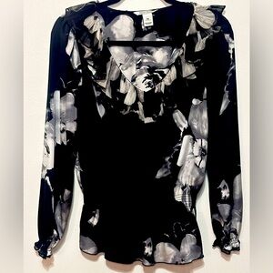 White House Black Market Floral Peplum Ruffle Blouse XS